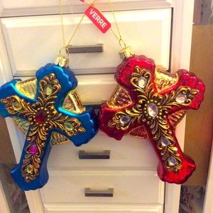 Blown Glass Holiday Ornament Red.Cross 6” High SALE!